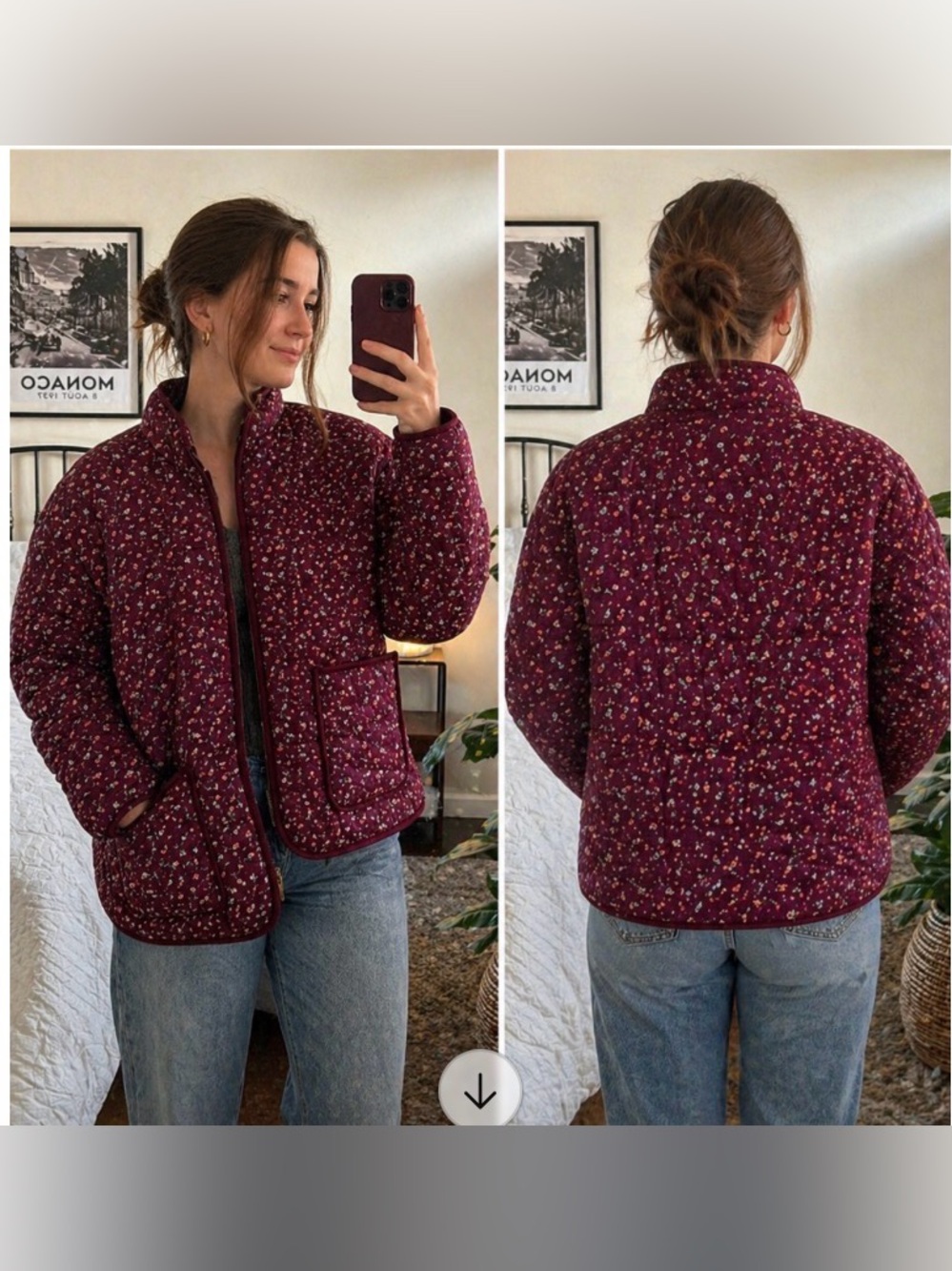 Lulus Burgundy Floral Quilted Puffer Jacket Women’s L EUC 🩷